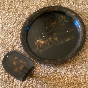 Vintage Black Hand Stencilef Decorative Tray and Wall Sconce